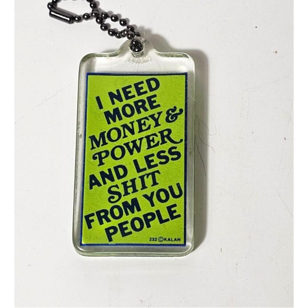 Vintage 1980s Kalan novelty keychain More Money and Power